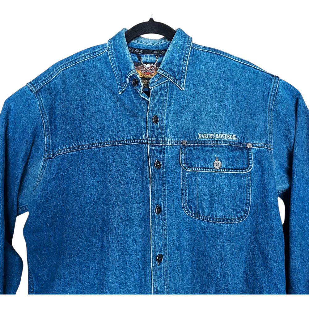 Harley Davidson Men's Heavyweight Blue Denim Shirt Jacket Metal Button Up Size M